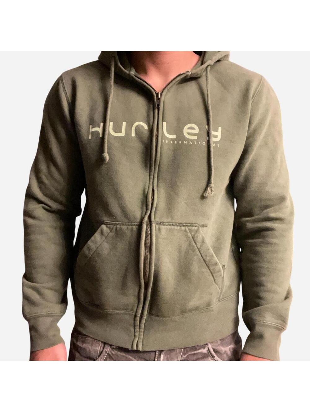 Vintage Green Hurley zip up hoodie in size M. Cotton & polyester blend.